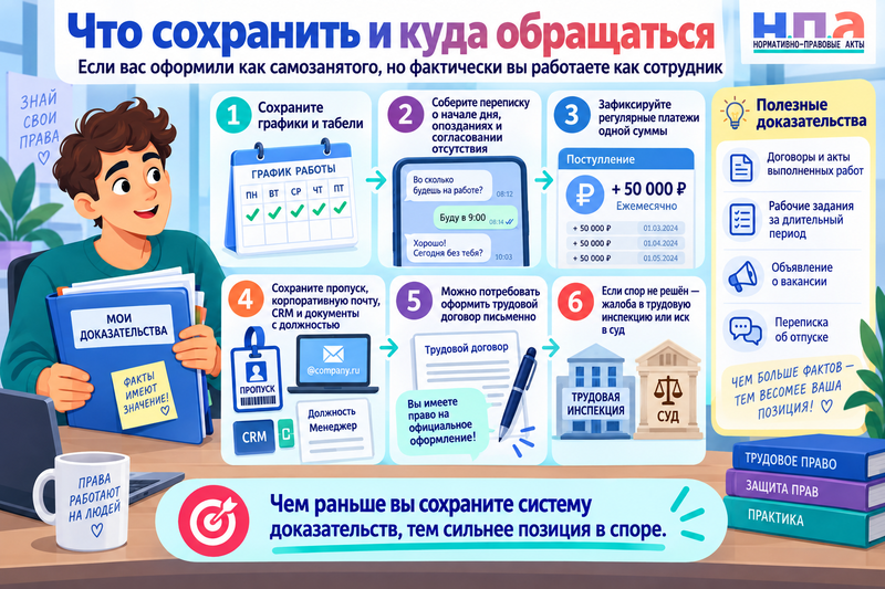 Самозанятый работает 52 и получает фиксированную сумму - это трудовые отношения
