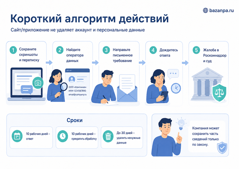 Сайт или приложение отказывается удалить аккаунт и персональные данные требование оператору и жалоба в Роскомнадзор