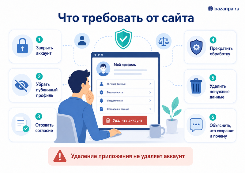 Сайт или приложение отказывается удалить аккаунт и персональные данные требование оператору и жалоба в Роскомнадзор
