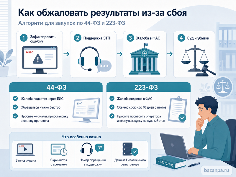 Сбой электронной площадки не позволил подать заявку или ценовое предложение: фиксация ошибки и обжалование результатов