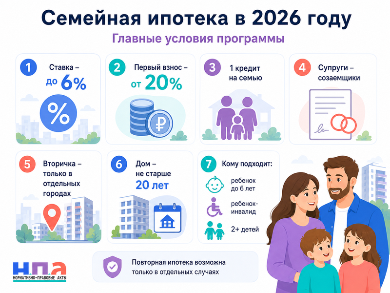 Семейная ипотека в 2026 году новые условия, один кредит на семью и покупка вторичного жилья
