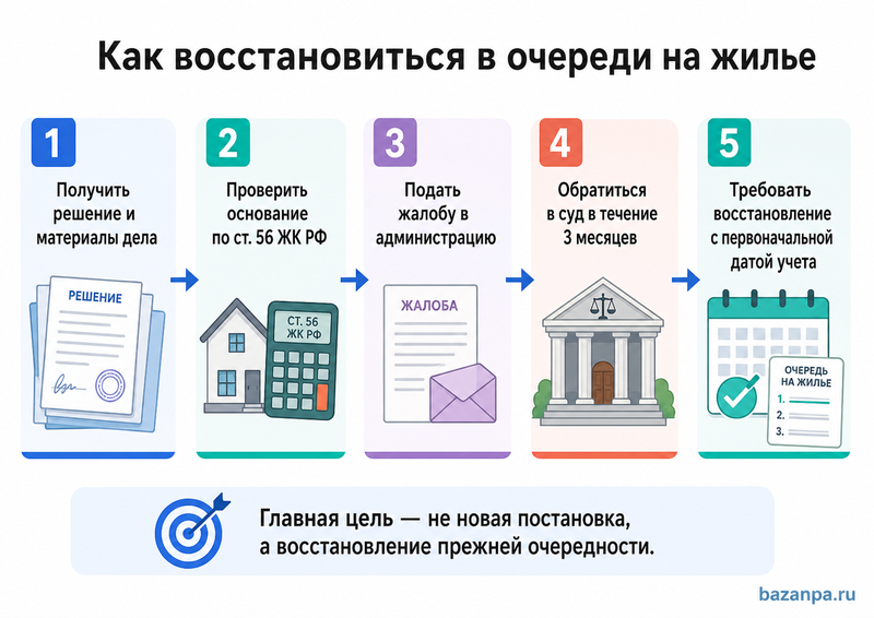 Семью сняли с учета нуждающихся в жилье основания решения и восстановление в очереди через суд
