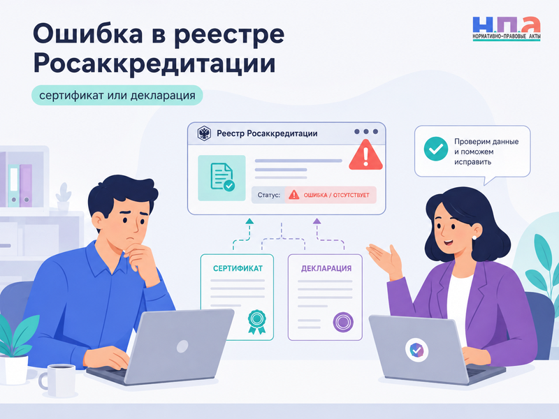 Сертификат или декларация ошибочно отсутствуют или имеют неправильный статус в реестре Росаккредитации кто исправляет