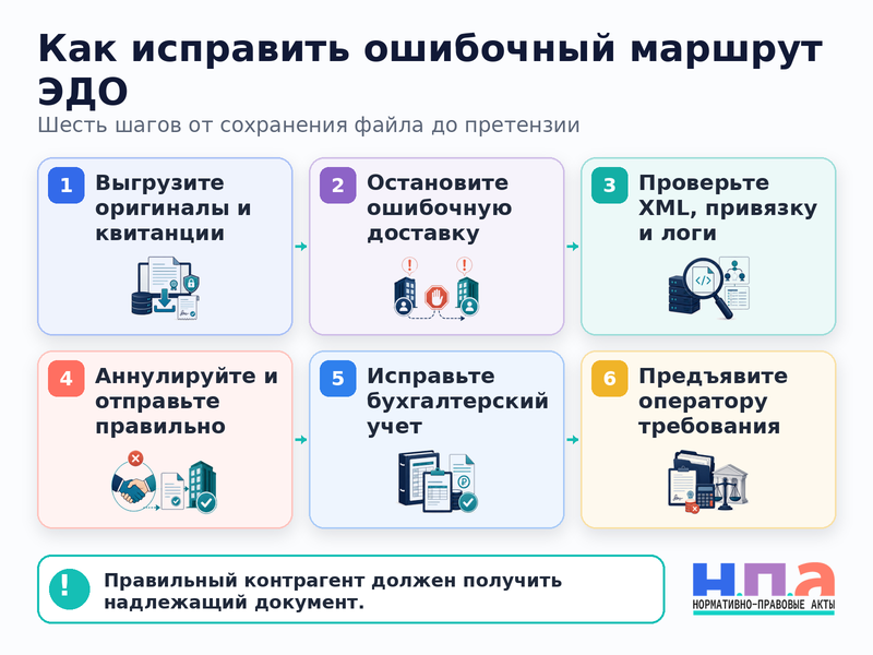 Сервис ЭДО отправил УПД, акт или счет-фактуру не тому контрагенту из-за ошибочной привязки идентификатора