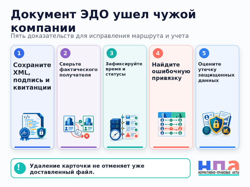 Сервис ЭДО отправил УПД, акт или счет-фактуру не тому контрагенту из-за ошибочной привязки идентификатора