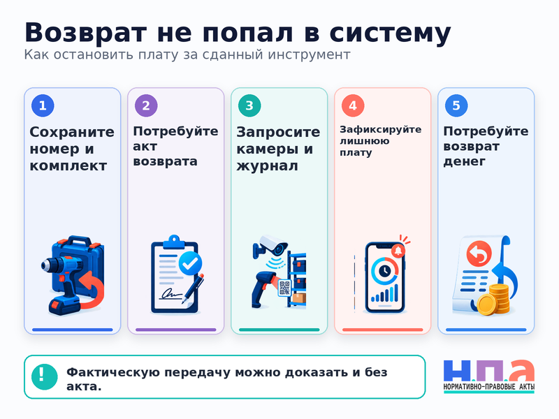 Сервис аренды не зафиксировал возврат инструмента как доказать передачу и остановить плату