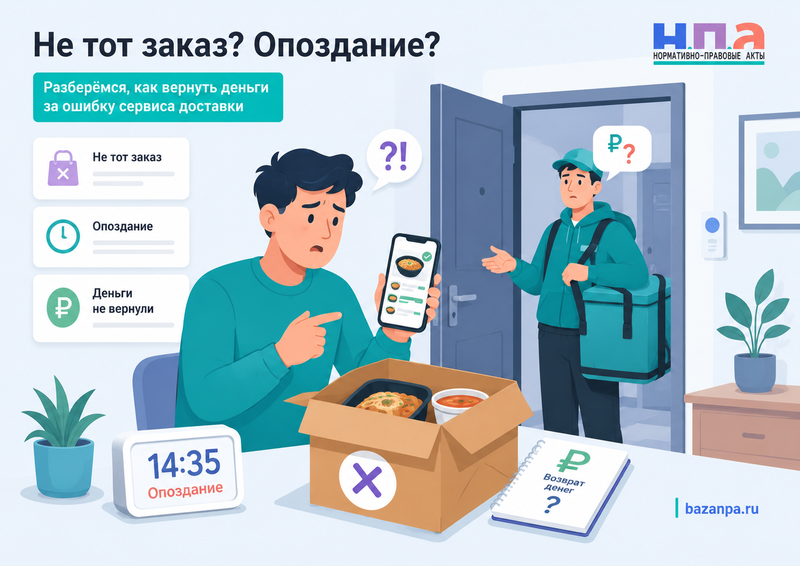 Сервис доставки еды привез не тот заказ, опоздал или отказался вернуть деньги права покупателя