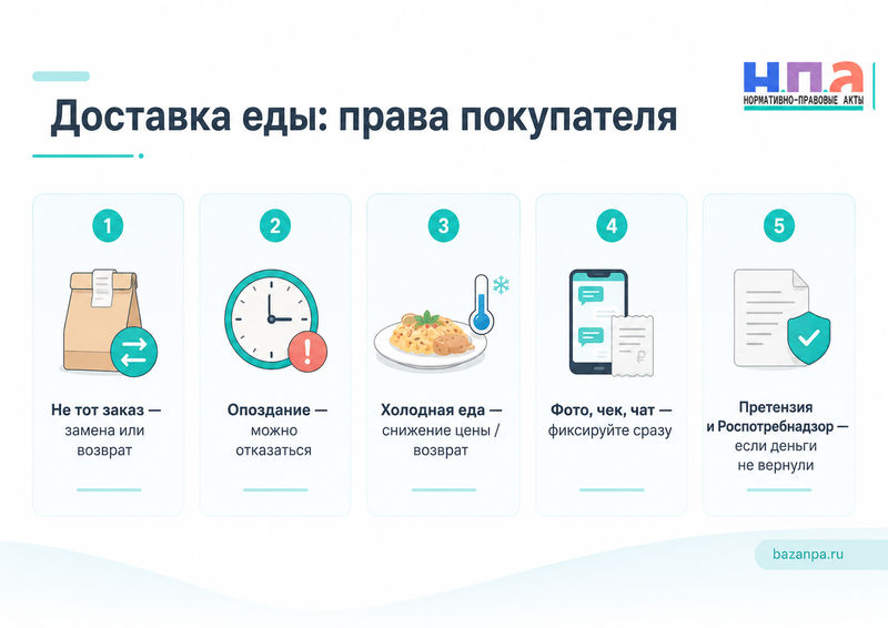 Сервис доставки еды привез не тот заказ, опоздал или отказался вернуть деньги права покупателя