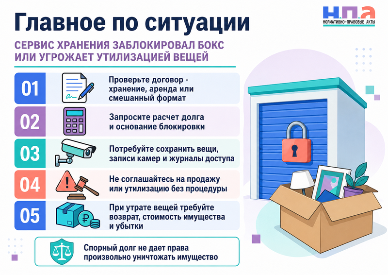 Сервис индивидуального хранения заблокировал доступ к боксу, вывез или уничтожил имущество из-за спорной задолженности