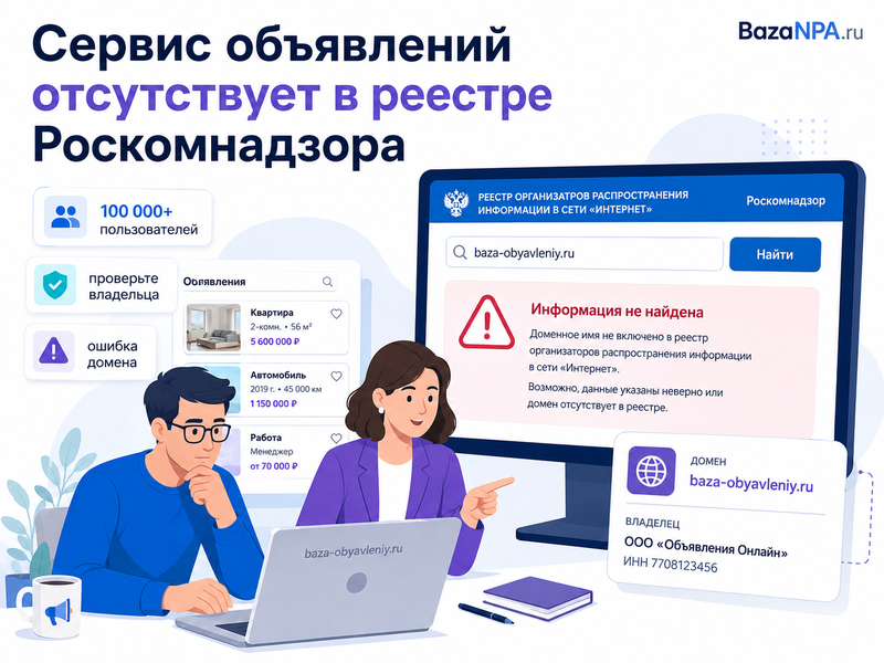 Сервис объявлений отсутствует в реестре Роскомнадзора