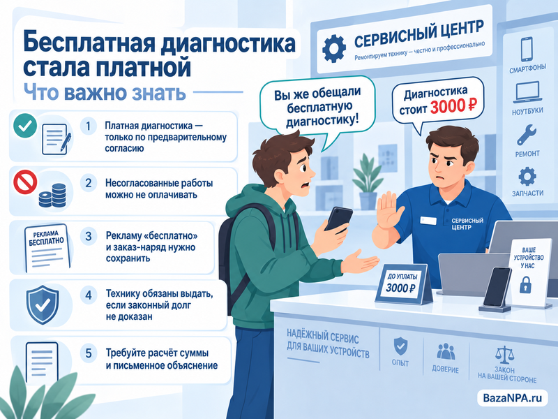 Сервис требует оплатить бесплатную диагностику и не отдаёт технику