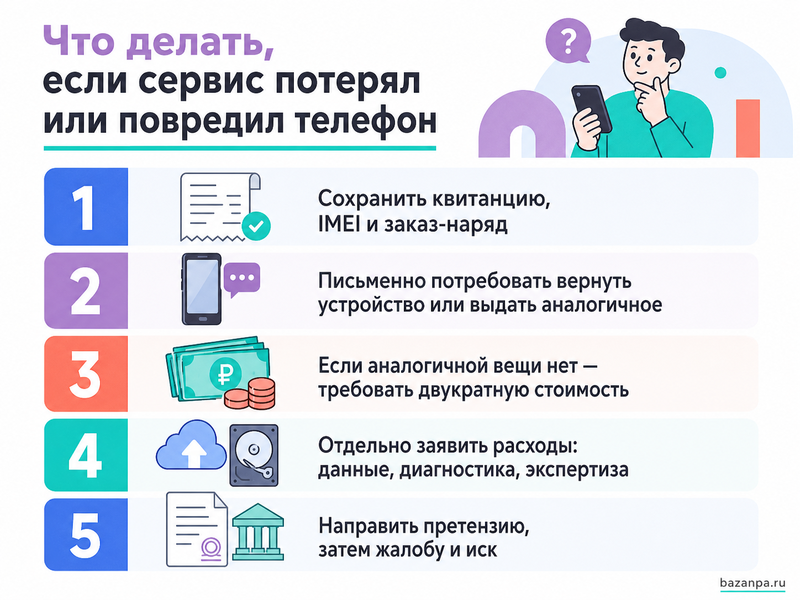 Сервисный центр потерял телефон, повредил технику или удалил данные что можно потребовать