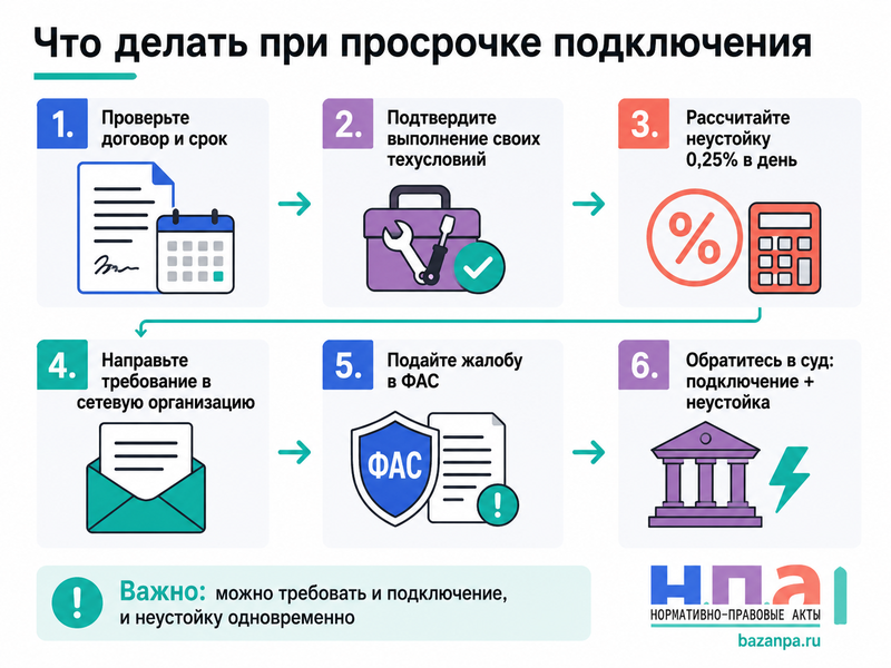 Сетевая организация нарушила срок технологического присоединения дома или участка к электричеству