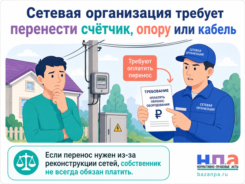 Сетевая организация требует перенести электросчётчик, опору, шкаф или кабель за счёт собственника: кто должен платить