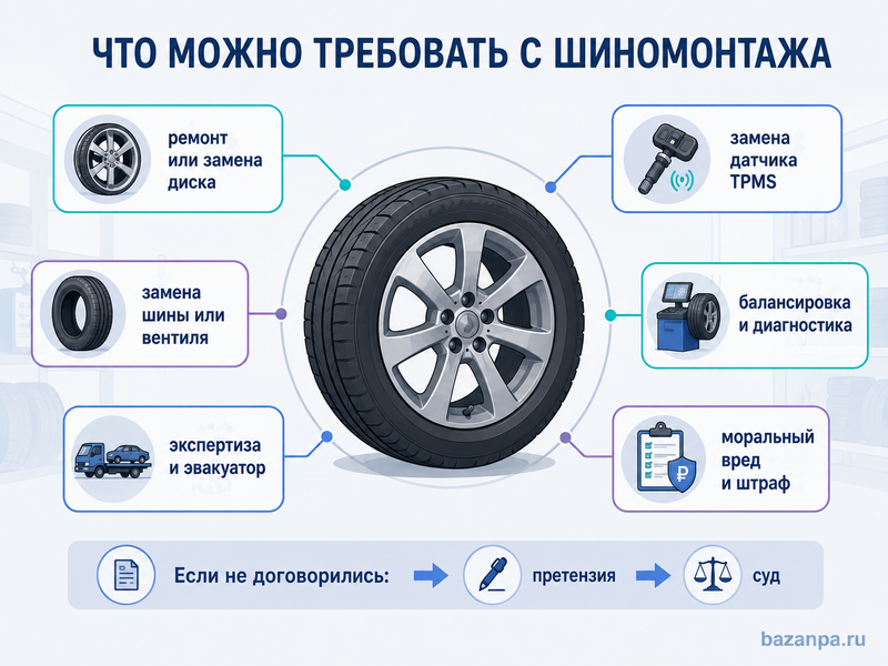 Шиномонтаж повредил диск, датчик давления или резину: претензия, акт и компенсация