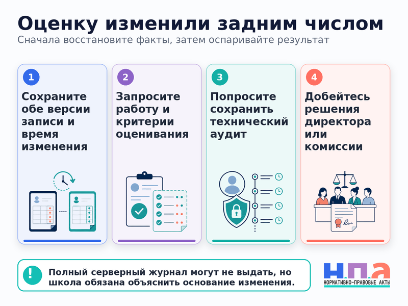 Школа изменила оценки задним числом в электронном дневнике и скрывает историю изменений