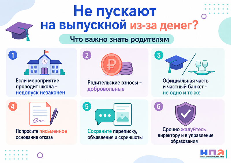 Школа не допускает ребенка на выпускной, последний звонок или экскурсию из-за отказа сдавать деньги