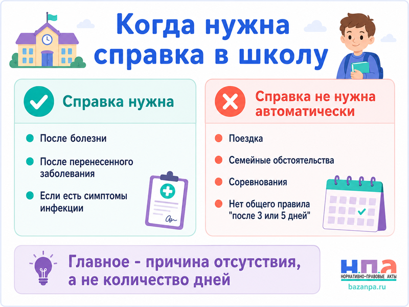 Школа не допускает ребенка после нескольких дней отсутствия без медицинской справки когда она нужна в 2026 году
