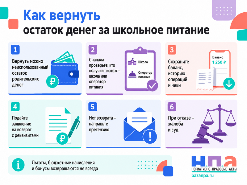 Школа не возвращает деньги со счёта питания ребёнка как вернуть остаток