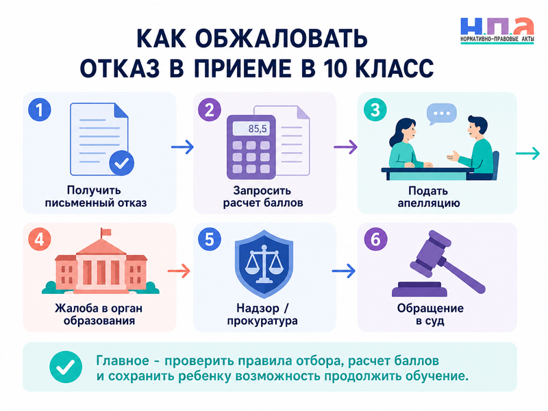 Школа отказала в приеме ребенка в 10 класс профильный отбор, оценки и порядок обжалования