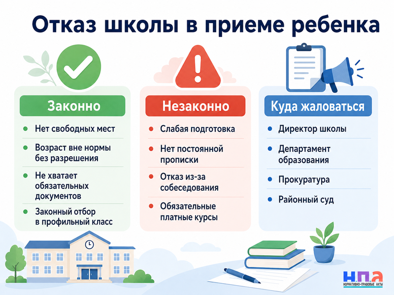 Школа отказала в приеме ребенка в первый класс или при переводе