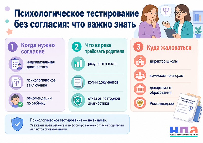 Школа провела психологическое тестирование ребенка без согласия родителей что делать