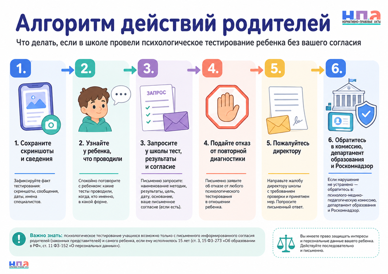 Школа провела психологическое тестирование ребенка без согласия родителей что делать