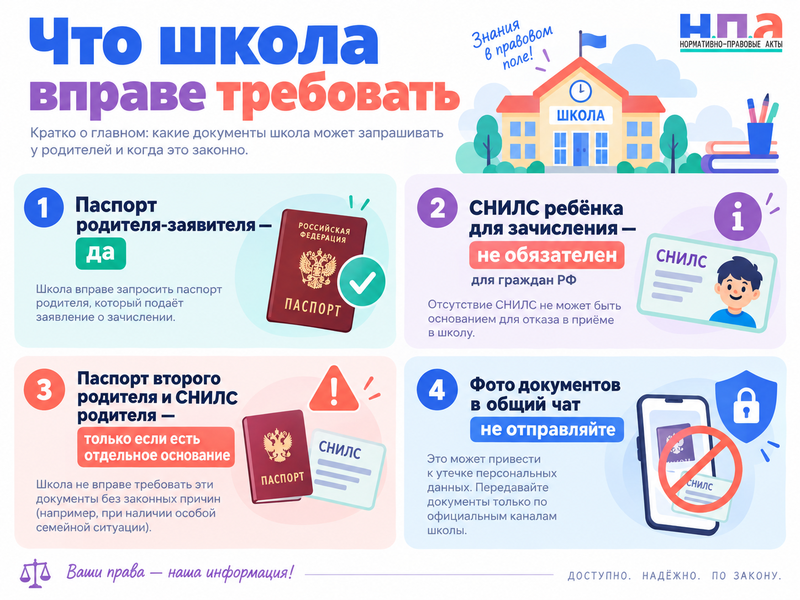 Школа требует СНИЛС и паспортные данные родителей законно ли это
