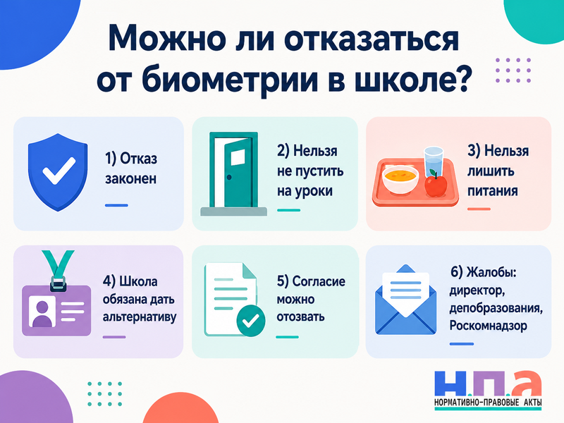 Школа требует биометрию для входа и получения питания можно ли отказаться