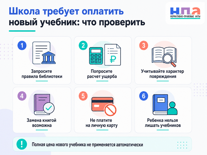 Школа требует оплатить новый учебник по полной цене, если ребенок потерял или повредил книгу как определяется размер ущерба