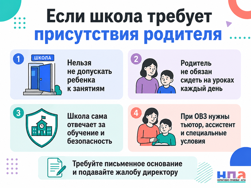 Школа требует постоянного присутствия родителя на уроках как условие допуска ребенка к занятиям