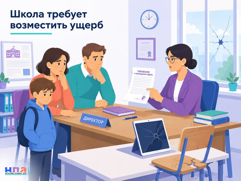 Школа требует с родителей оплатить разбитую мебель, окно, технику или другое имущество когда родители действительно отвечают за ущерб
