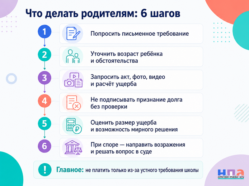 Школа требует с родителей оплатить разбитую мебель, окно, технику или другое имущество когда родители действительно отвечают за ущерб