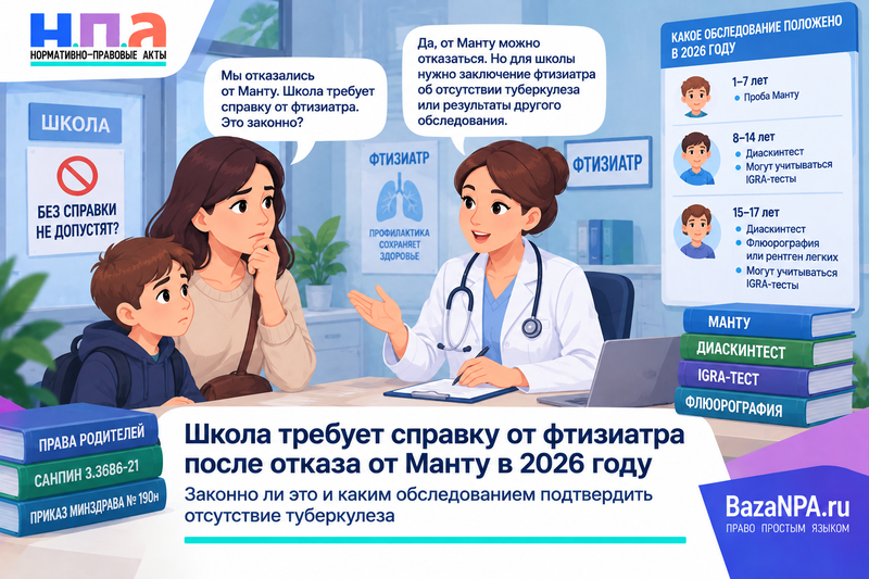 Школа требует справку от фтизиатра после отказа от Манту законно ли это