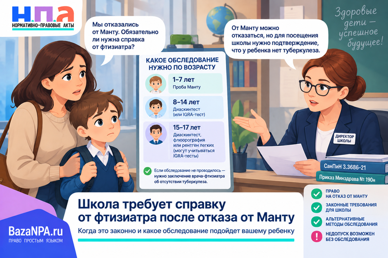 Школа требует справку от фтизиатра после отказа от Манту законно ли это