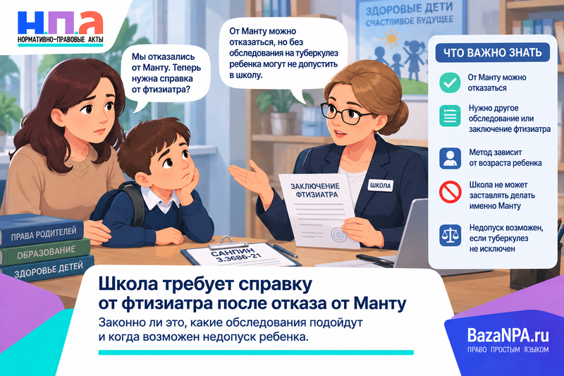 Школа требует справку от фтизиатра после отказа от Манту законно ли это