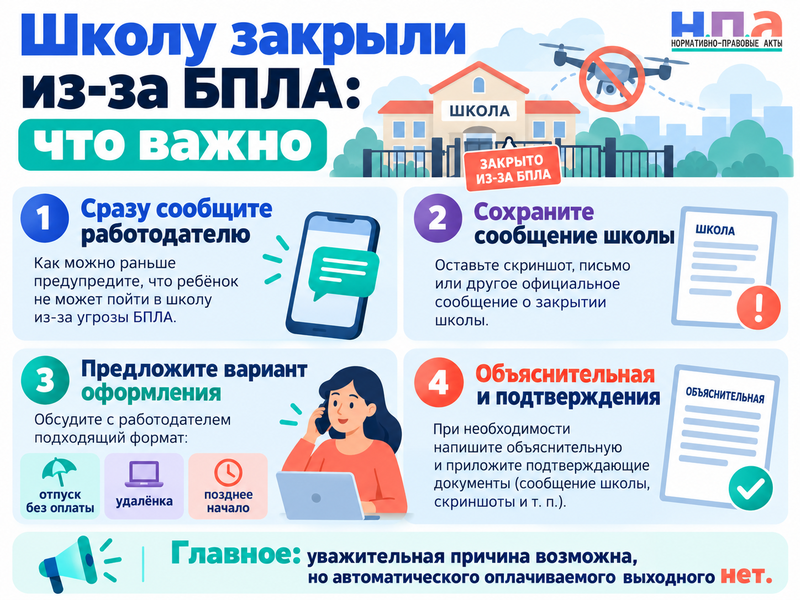 Школу закрыли из-за БПЛА - можно ли родителю не выйти на работу