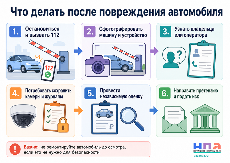 Шлагбаум, автоматические ворота или боллард повредили автомобиль: кто отвечает и как взыскать ремонт