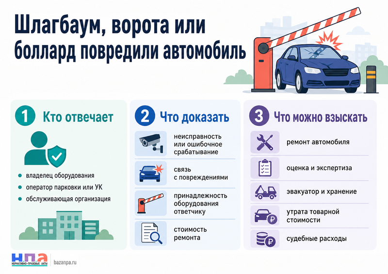 Шлагбаум, автоматические ворота или боллард повредили автомобиль: кто отвечает и как взыскать ремонт