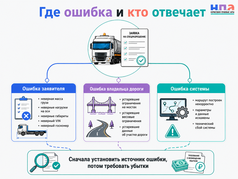 Система спецразрешений указала неправильный маршрут или осевые нагрузки: как исправить заявку и взыскать простой