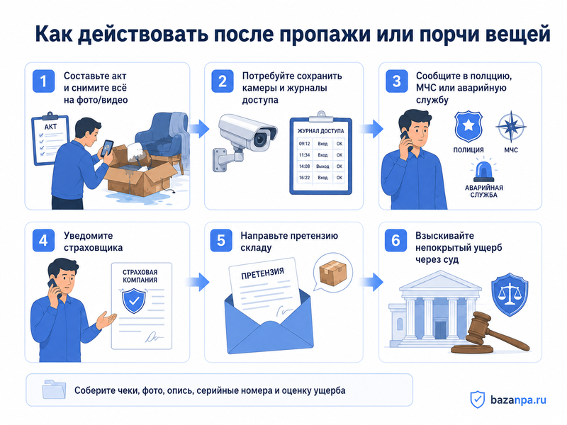 Склад индивидуального хранения потерял или повредил вещи: ответственность сервиса и страховая выплата