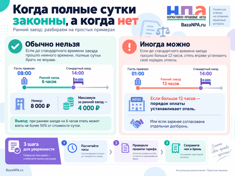 Сколько отель может взять за ранний заезд