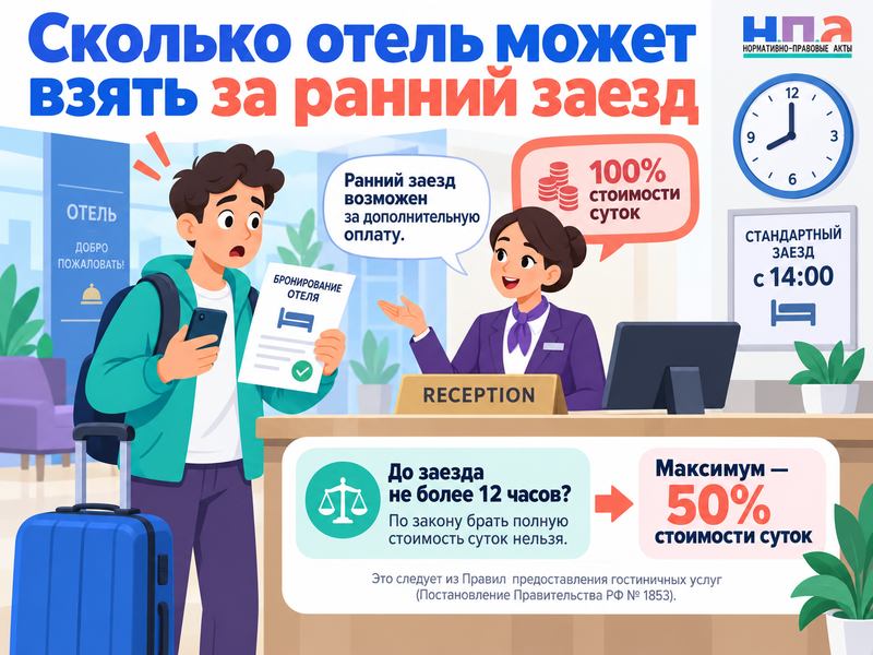 Сколько отель может взять за ранний заезд