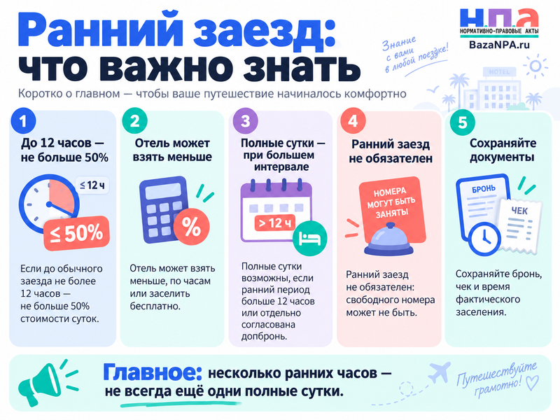 Сколько отель может взять за ранний заезд