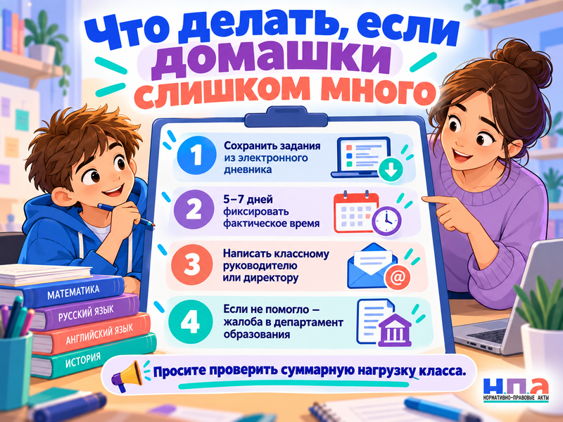 Слишком много домашнего задания - сколько можно задавать и куда жаловаться