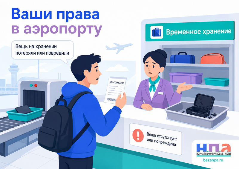 Служба досмотра аэропорта приняла вещь на временное хранение, но потеряла или повредила её