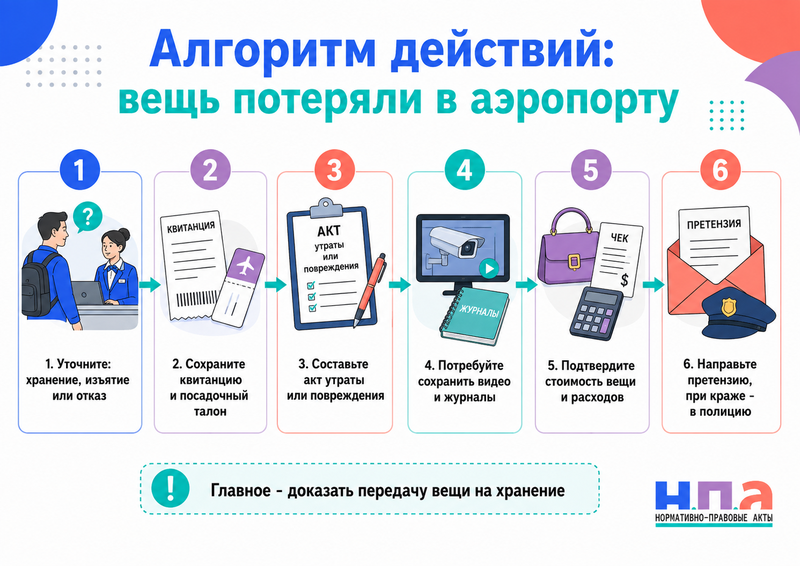 Служба досмотра аэропорта приняла вещь на временное хранение, но потеряла или повредила её