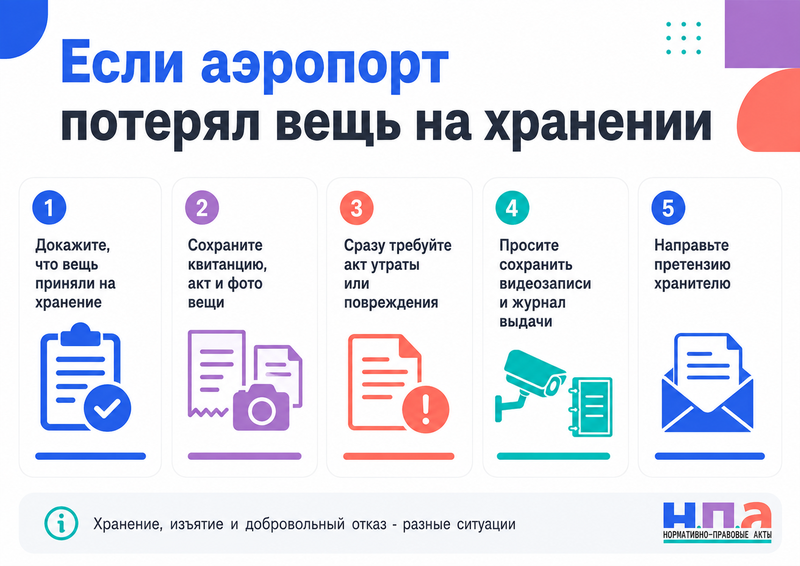 Служба досмотра аэропорта приняла вещь на временное хранение, но потеряла или повредила её