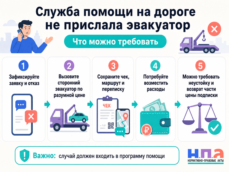 Служба помощи на дороге не прислала эвакуатор или техпомощь можно ли взыскать расходы