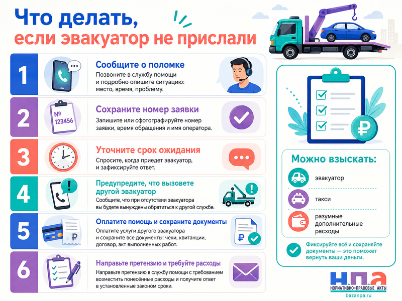 Служба помощи на дороге не прислала эвакуатор или техпомощь можно ли взыскать расходы